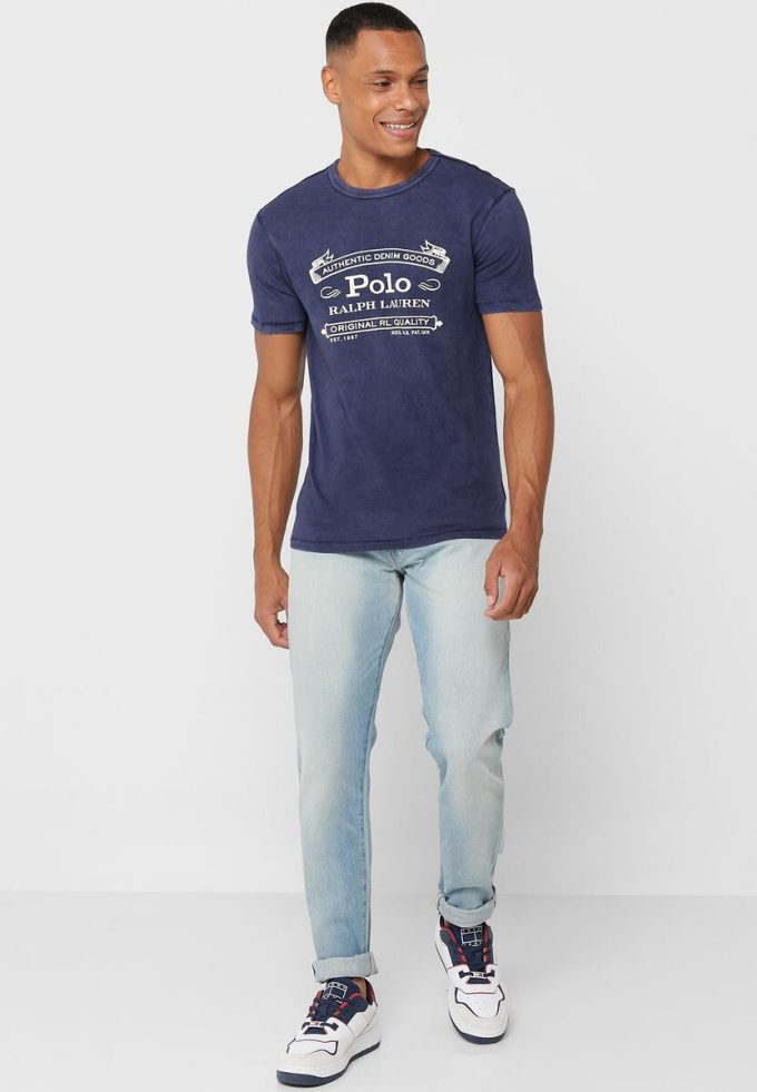 Marineblaue Poloshirts mit Rundhalsausschnitt und Logo für Herren von Ralph Lauren