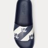 Marineblaue Ralph Lauren Audrina Logo-Hausschuhe aus Kunstleder für Damen