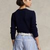 Marineblaue Ralph Lauren Baumwollpullover mit Rundhalsausschnitt für Damen