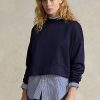 Marineblaue Ralph Lauren Boxy-Sweatshirts aus französischem Frottee mit Wildleder-Patch für Damen