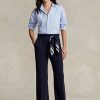 Marineblaue Ralph Lauren Cady-Hose mit weitem Bein für Damen