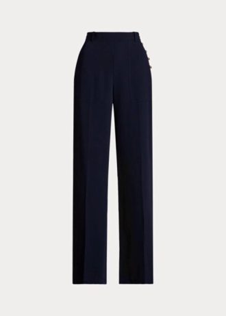 Marineblaue Ralph Lauren Cady-Hose mit weitem Bein für Damen