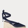 Marineblaue Ralph Lauren Canvas-Espadrilles mit Keilabsatz für Damen