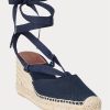 Marineblaue Ralph Lauren Canvas-Espadrilles mit Keilabsatz für Damen