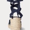 Marineblaue Ralph Lauren Canvas-Espadrilles mit Keilabsatz für Damen