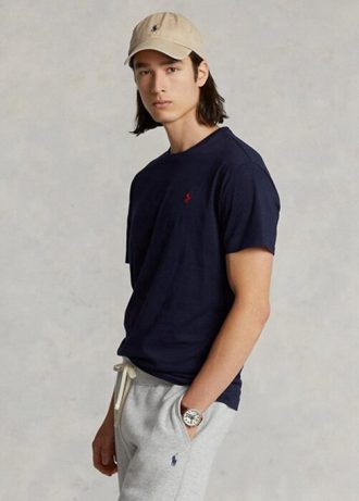 Marineblaue Ralph Lauren Classic Fit Jersey-T-Shirts mit Rundhalsausschnitt für Herren