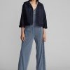 Marineblaue Ralph Lauren Cropped Indigo-Jacken aus Baumwoll-Leinen für Damen
