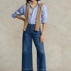 Marineblaue Ralph Lauren Cropped-Jeans mit weitem Bein für Damen