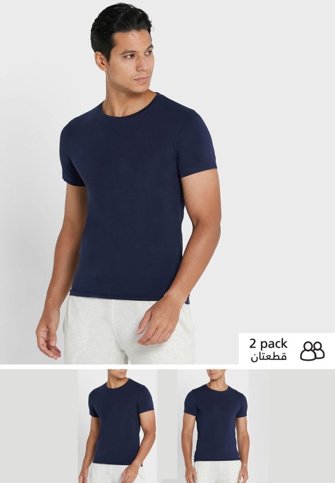 Marineblaue Ralph Lauren Essential T-Shirts mit Rundhalsausschnitt im 2er-Pack für Herren