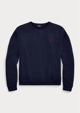 Marineblaue Ralph Lauren Fleece-Pullover mit Rundhalsausschnitt für Damen