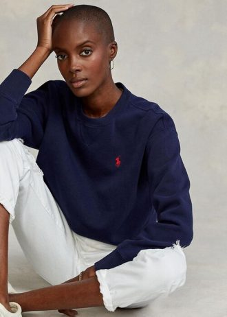 Marineblaue Ralph Lauren Fleece-Pullover-Sweatshirts für Damen
