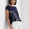 Marineblaue Ralph Lauren Graphic Jersey T-Shirts für Damen