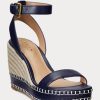Marineblaue Ralph Lauren Hilarie-Espadrilles aus Leder für Damen