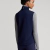 Marineblaue Ralph Lauren Hybrid-Weste mit durchgehendem Reißverschluss und gesteppter Vorderseite für Damen