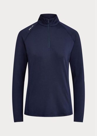 Marineblaue Ralph Lauren Jersey-Pullover mit Viertelreißverschluss für Damen