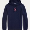 Marineblaue Ralph Lauren Kaschmir-Kapuzenpullover mit Pony-Zopfmuster für Damen