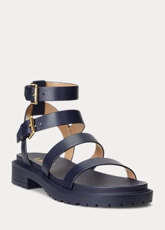 Marineblaue Ralph Lauren Kayleen Sandalen aus Nappaleder für Damen