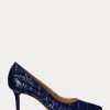 Marineblaue Ralph Lauren Lanette Pumps aus geprägtem Leder für Damen