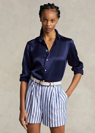 Marineblaue Ralph Lauren Mulberry Silk Shir Shirts für Damen