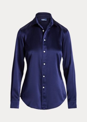 Marineblaue Ralph Lauren Mulberry Silk Shir Shirts für Damen