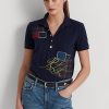 Marineblaue Ralph Lauren Patchwork-Piqué-Poloshirts für Damen