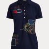 Marineblaue Ralph Lauren Patchwork-Piqué-Poloshirts für Damen