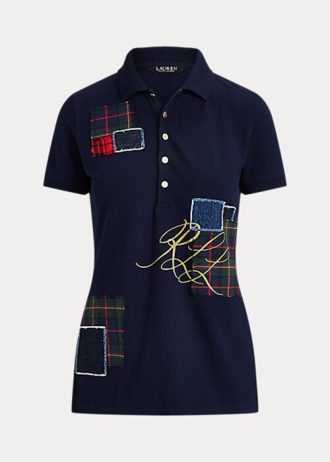 Marineblaue Ralph Lauren Patchwork-Piqué-Poloshirts für Damen