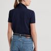 Marineblaue Ralph Lauren Patchwork-Piqué-Poloshirts für Damen