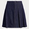 Marineblaue Ralph Lauren Plissee-Miniröcke aus Denim für Damen