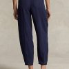Marineblaue Ralph Lauren Plissierte Hose aus Leinenmischung-Twill für Damen