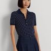 Marineblaue Ralph Lauren Polka-Dot Piqué-Poloshirts für Damen