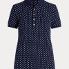 Marineblaue Ralph Lauren Polka-Dot Piqué-Poloshirts für Damen