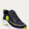 Marineblaue Ralph Lauren Reaghan Sneakers aus Leder und Wildleder für Damen