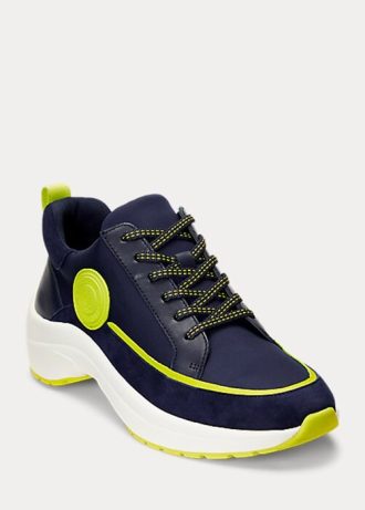 Marineblaue Ralph Lauren Reaghan Sneakers aus Leder und Wildleder für Damen