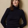 Marineblaue Ralph Lauren Rollkragenpullover aus Kaschmir mit Knöpfen für Damen