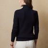 Marineblaue Ralph Lauren Rollkragenpullover aus Kaschmir mit Knöpfen für Damen