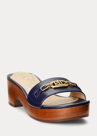 Marineblaue Ralph Lauren Roxanne Sandalen aus Nappaleder für Damen