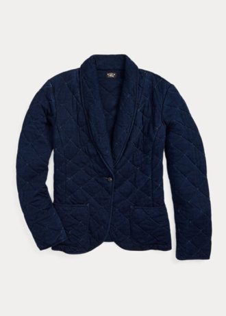 Marineblaue Ralph Lauren Steppjacken aus Indigo-Jersey für Damen