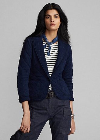 Marineblaue Ralph Lauren Steppjacken aus Indigo-Jersey für Damen