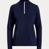 Marineblaue Ralph Lauren Stretch-Jersey-Sweatshirts mit Viertelreißverschluss für Damen