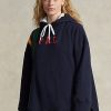Marineblaue Ralph Lauren-Sweatshirts mit gestreiftem Fleece-Logo für Damen