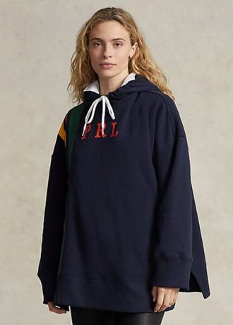 Marineblaue Ralph Lauren-Sweatshirts mit gestreiftem Fleece-Logo für Damen