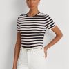 Marineblaue Ralph Lauren T-Shirts aus gestreifter Stretch-Baumwolle für Damen