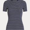 Marineblaue Ralph Lauren T-Shirts aus gestreifter Stretch-Baumwolle für Damen