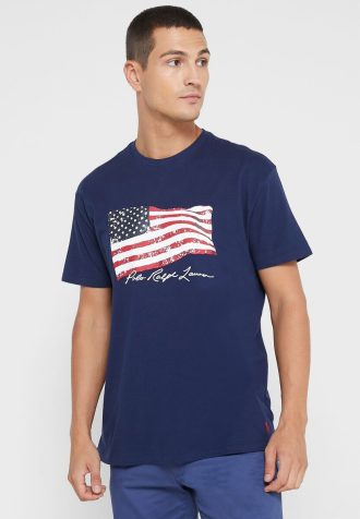 Marineblaue Ralph Lauren T-Shirts mit Rundhalsausschnitt und Print für Herren
