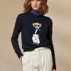 Marineblaue Ralph Lauren Tuxedo Bear Baumwollpullover für Damen