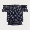 Marineblaue, schulterfreie Blusenoberteile mit Polka-Dot-Muster für Damen von Ralph Lauren