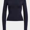 Marineblaue schulterfreie Pullover aus Maulbeerseide für Damen von Ralph Lauren