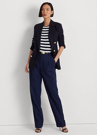 Marineblaue/weiße gerade Hose aus Nadelstreifen-Twill für Damen von Ralph Lauren