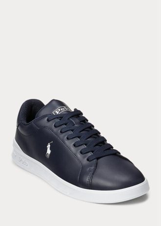 Marineblaue / weiße Herren-Sneakers aus Leder von Ralph Lauren Heritage Court II